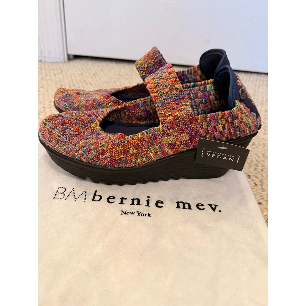 Boho Multicolor Woven Mary Jane Platform Wedge Shoes EU 39 Colorful Eclectic